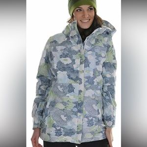 686 Snowboarding jacket- Women's (Small)- blue, green, white